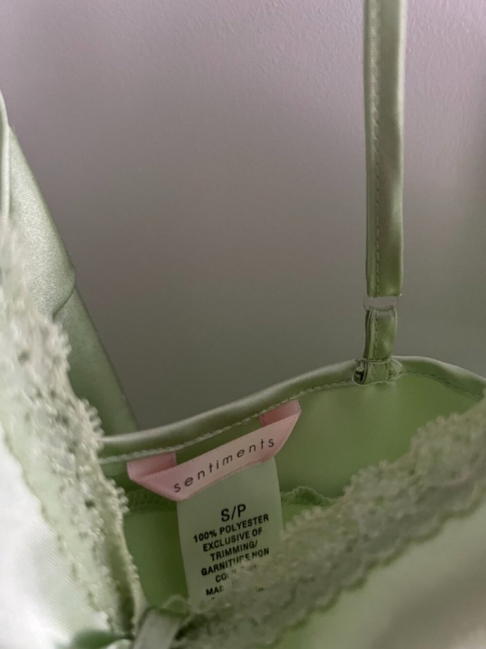 Free with Purchase - Green Lingerie Top, Split Hem, Size Small - Picture 2 of 3
